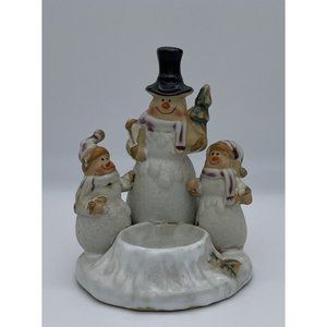 Vintage Snowman Candle Clay Pottery Tea Light Votive Holder Large Christmas
